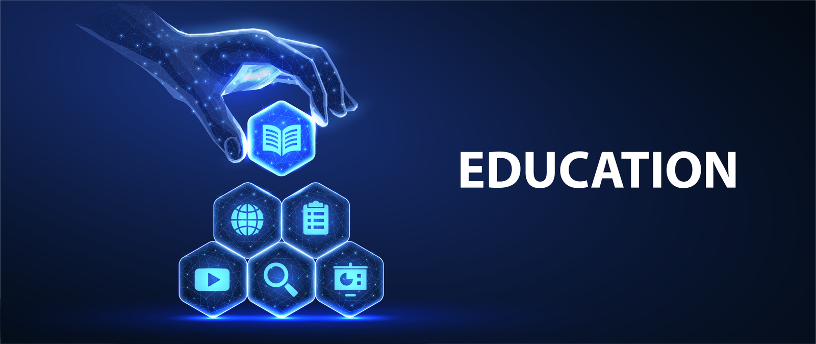 Education represented by a pyramid of technologies with a book the top one