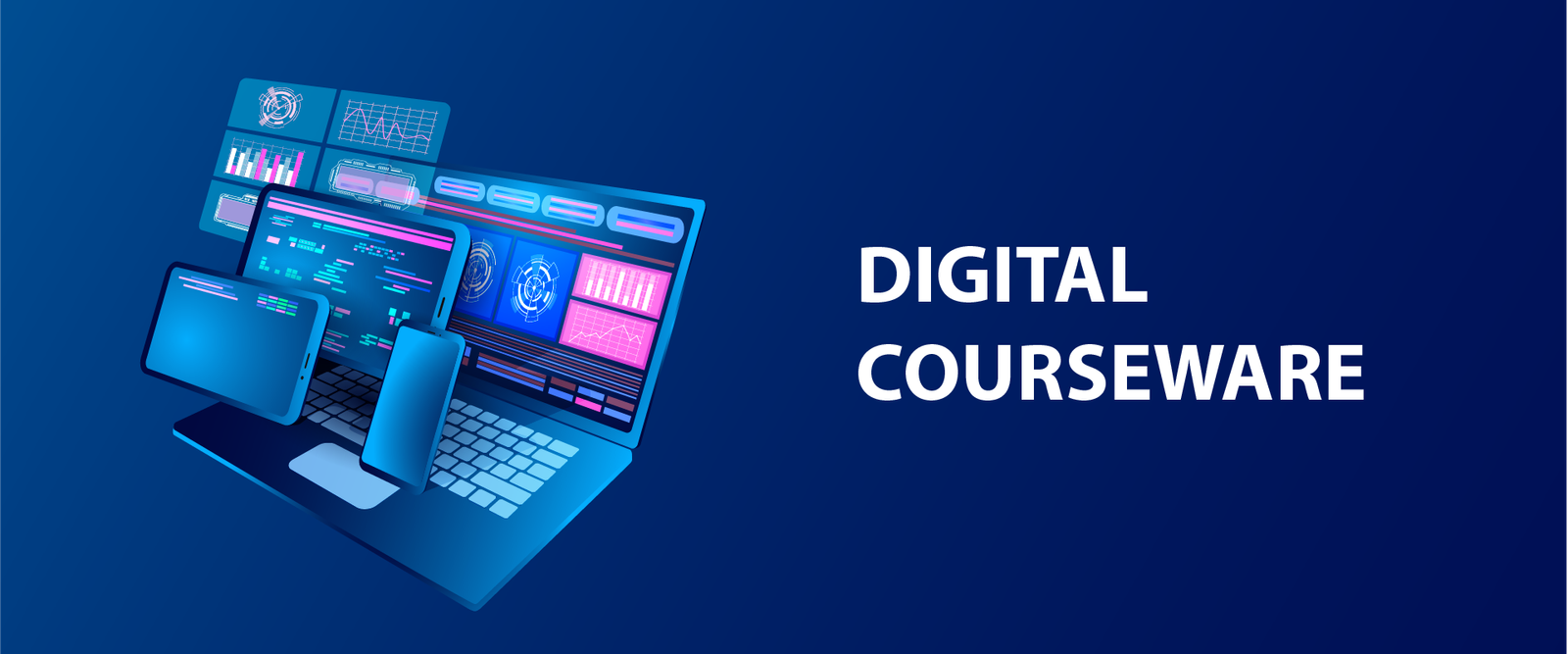 Digital courseware represented by laptop and mobile devices